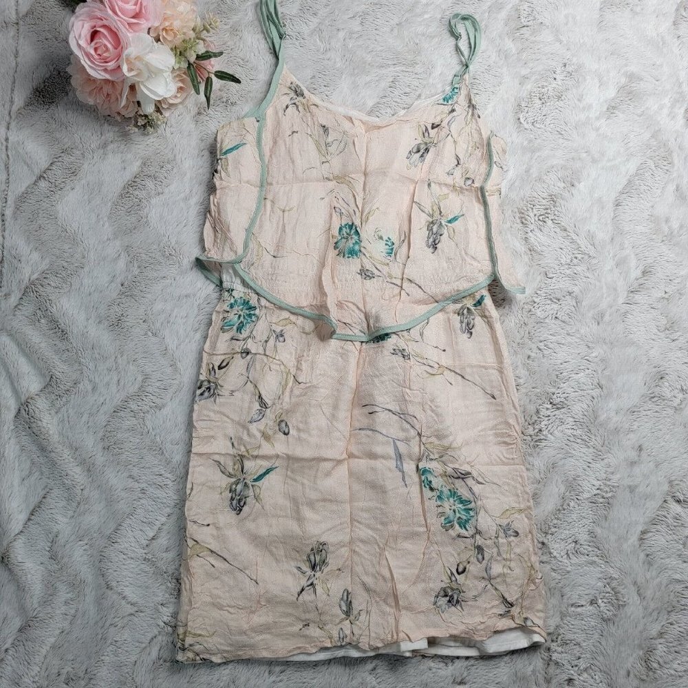 The Letter‎ Lightweight Dainty Floral Sleeveless Ruffle Accent Pale Pink Dress S